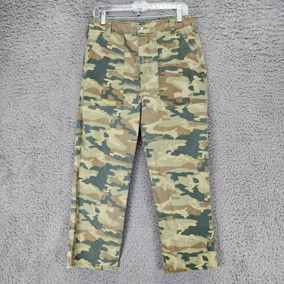 We The Free Denim - We The Free Pants Womens 30 Green Camo Cotton High Rise Cargo Crop